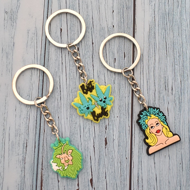 15 Styles Green Leaf High Vibes Style Keychain Car Keyring Cartoon Creative