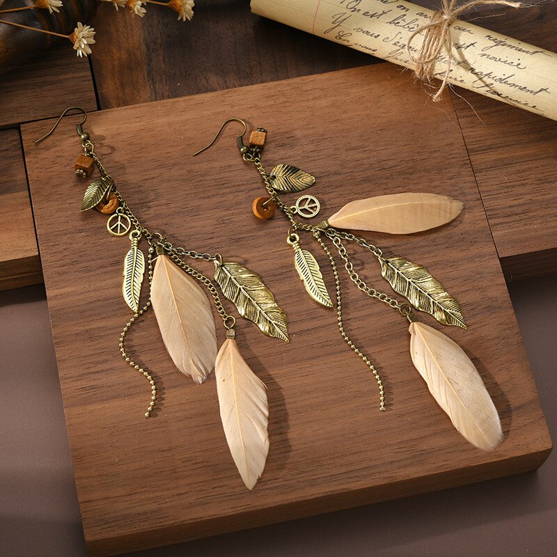 Khaki Feathers Dangle Earrings for Fashion Stylish Jewelry Drop Earrings