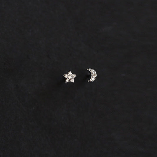 Mismatched Moon Star Stud Earrings Cut Asymmetric Mini Earrings Ear Piercing