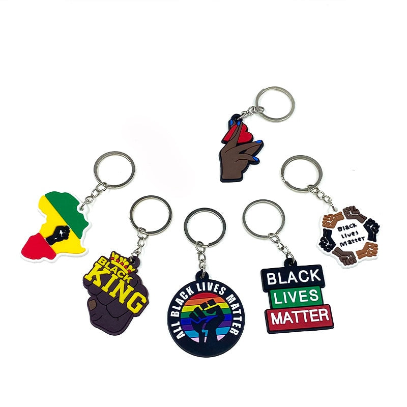 7 Styles Black Lives Matter Keychain Cartoon Figure Key Ring Kid Toy Holder