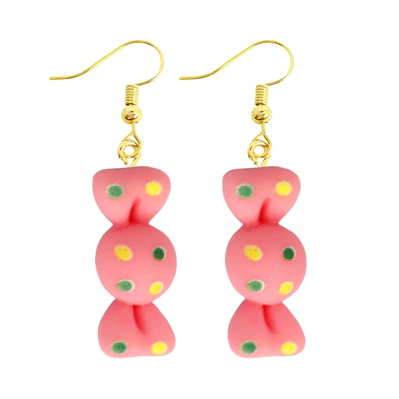 Pink Candy Funny Cute Resin Food Drop Earrings Women Creativity Jewelry Cute