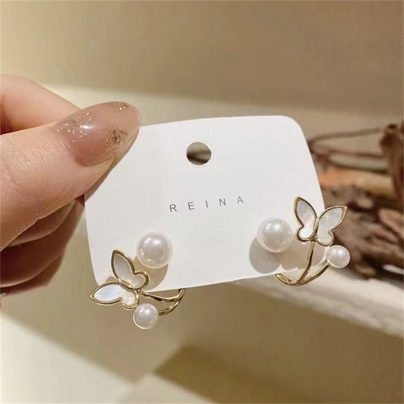 16 Styles Irregular Flower Fish Tail Pearl Stud Earrings Woman Fashion Party