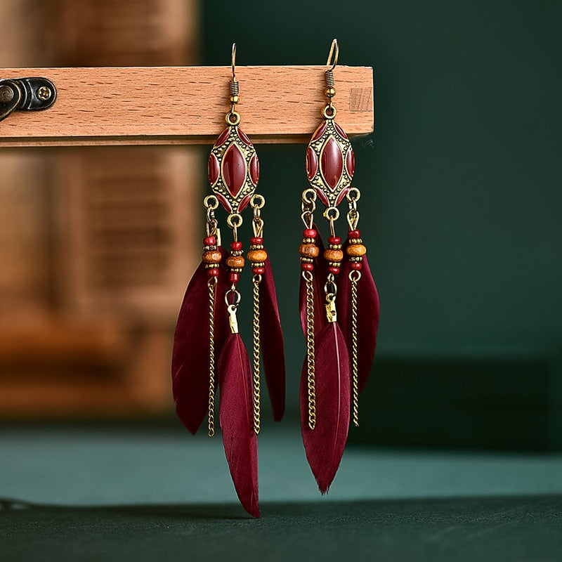 54 Styles Bohemian Long Feathers Tassel Dangle Earrings for Fashion Stylish