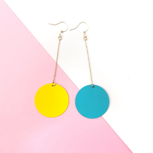 Yellow Blue Circle Drop Earrings Women Travel Fashion Cartoon Earrings Creative