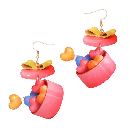 Box with Heart Candies Drop Earrings Women Creativity Jewelry Cute Earring Girls