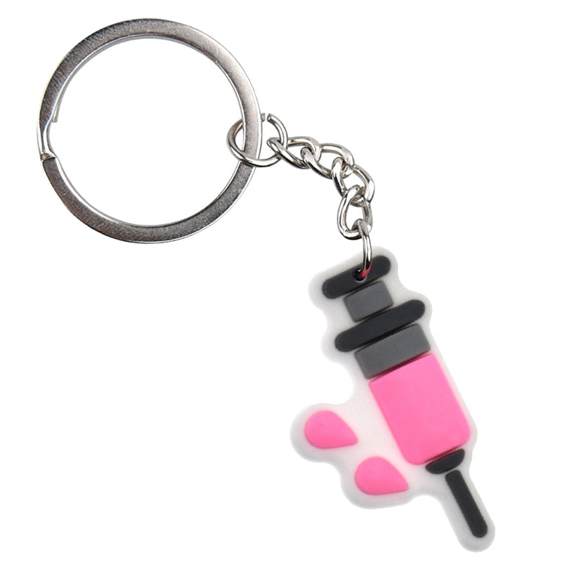 20 Styles Cartoon Breast Cancer Salon PVC Keychain Pink Ribbon Keyring Keychain