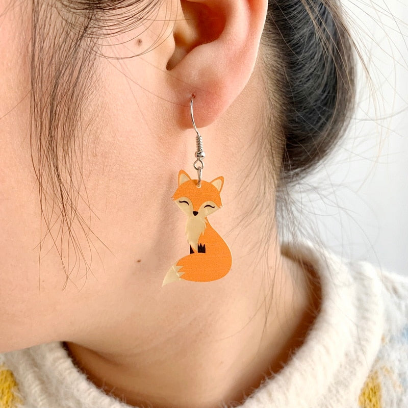 Acrylic Orange Fox Drop Charm Earrings For Women Girl Fashion Modern Jewelry