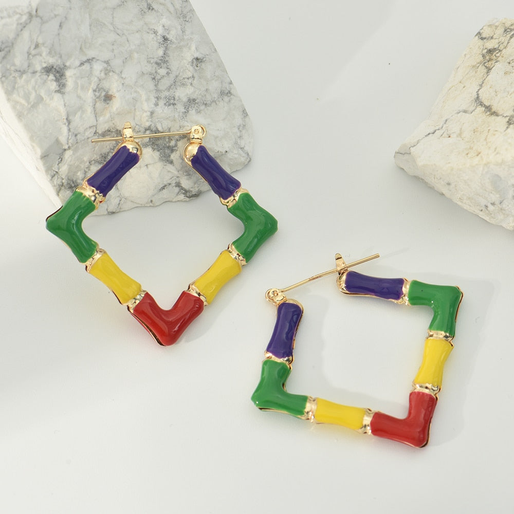 Colorful Square Hoop Earrings Hip Hop Women Party Gift Jewelry Ear Fashion