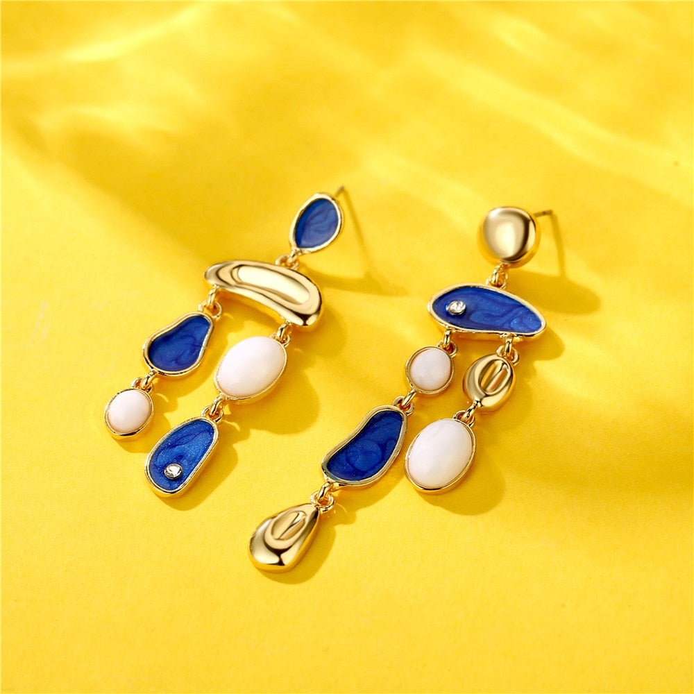 Blue White Baroque Stone Dangle Earrings Charms Jewelry Fashion Creative