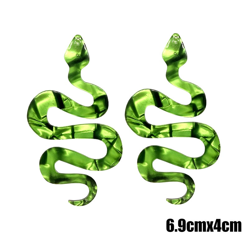 Green Snake Acrylic Drop Earrings Cartoon Art Women Party Jewelry Ear Fashion