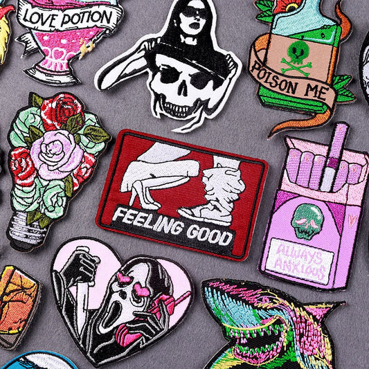 45 Design Styles Heart Skull Poison Embroidery Patch Iron On Patches For