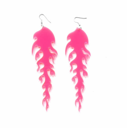 Pink Flame Drop Earrings Hip Hop Art Women Party Jewelry Ear Fashion Pendant