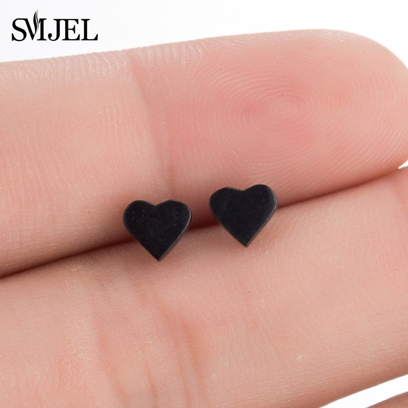 Black Small Heart Stainless Steel Earrings Women Jewelry Small Studs Gifts