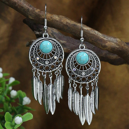 Amulet with Feathers Bohemian Dangle Earrings Fashion Party Girls Pendant