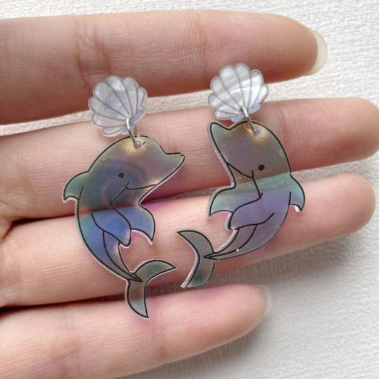 Blue Acrylic Dolphin Drop Earrings Women Gifts Earring Cute Girls Eardrop