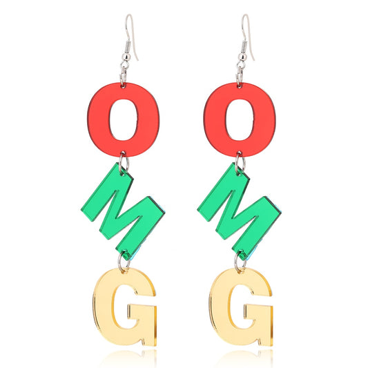 OMG Pendant Drop Earrings Women Travel Fashion Cartoon Earrings Creative Jewelry