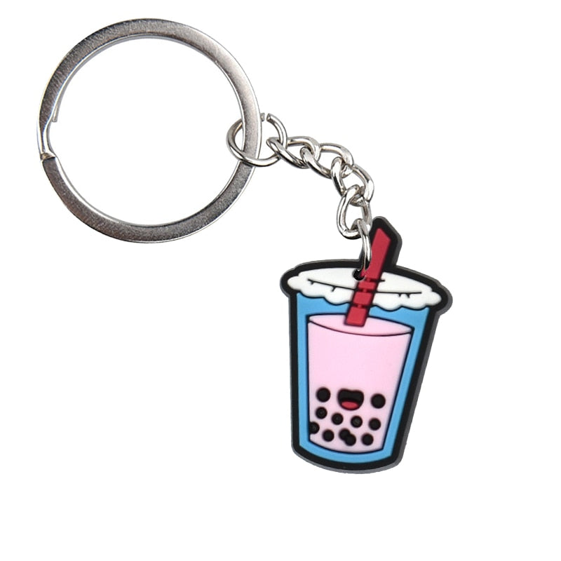 Blue Pink Cup Bubble Tea Keychain Cartoon Key Holder Car handbag Keyring Gift