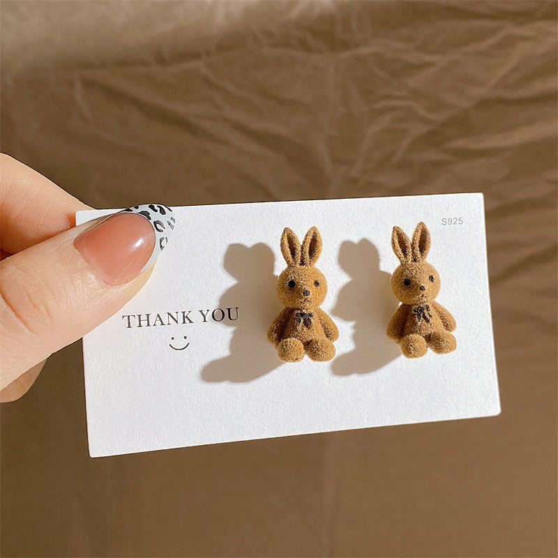 Brown Rabbit Stud Earrings Women gift Earring Fashion Charm Modern Jewelry