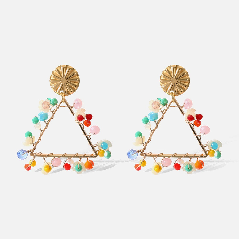 3 Styles Colorful Beads Geometric Drop Earrings Women Fashion Creative Art Cute