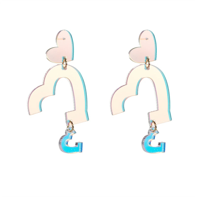 Holographic Acrylic Open Heart Dangle Earrings Women Travel Fashion Cartoon