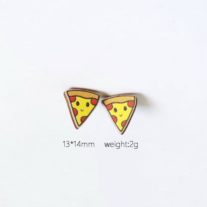 Pizza Slice Wooden Stud Earrings Trendy Women Fashion Earrings Jewelry Gift