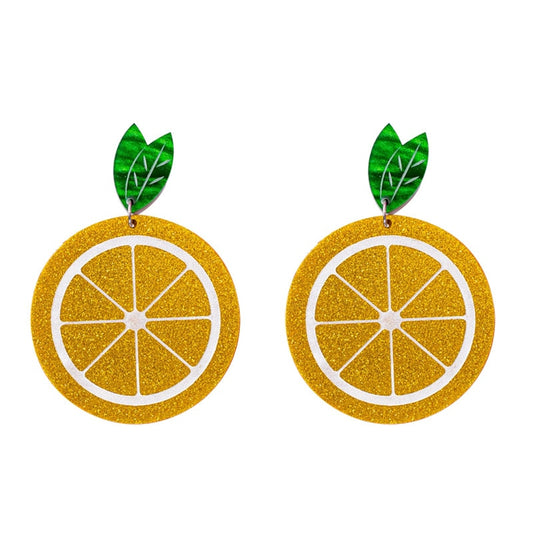 Glitter Acrylic Lemon Drop Earrings Women Travel Fashion Cartoon Earrings