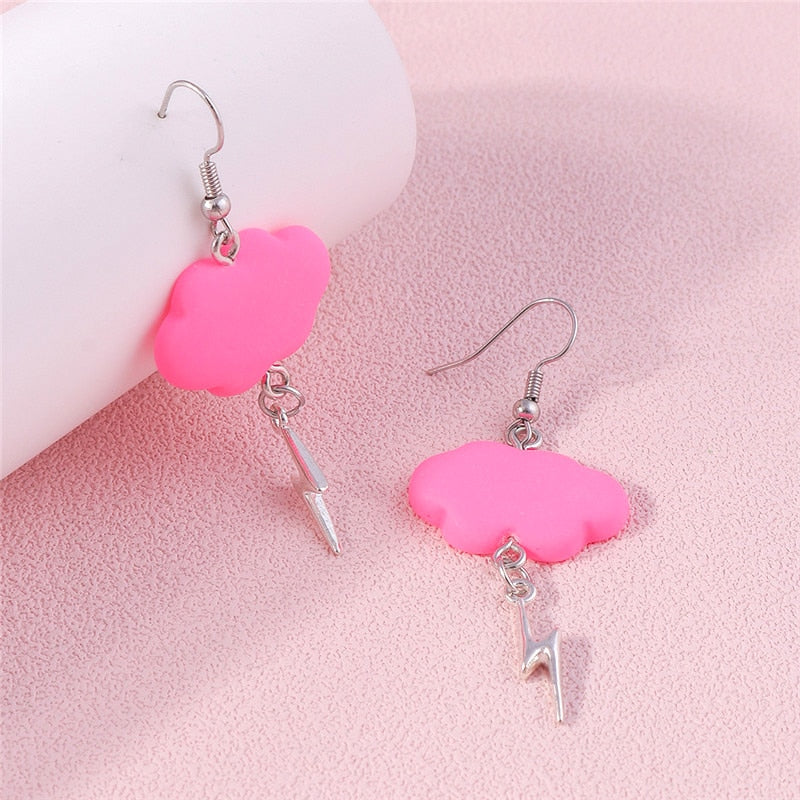 Pink Cloud and Lightning Dangle Earrings Women Gifts Earring Cute Girls Eardrop