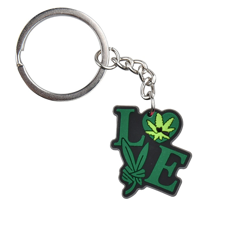 20 Styles Hemp leaf Soft PVC Keychain Smoke Green Rubber Key Ring Hiphop Pendant