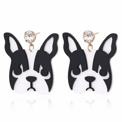 Black White Dog Acrylic Drop Earrings Women Travel Fashion Cartoon Earrings