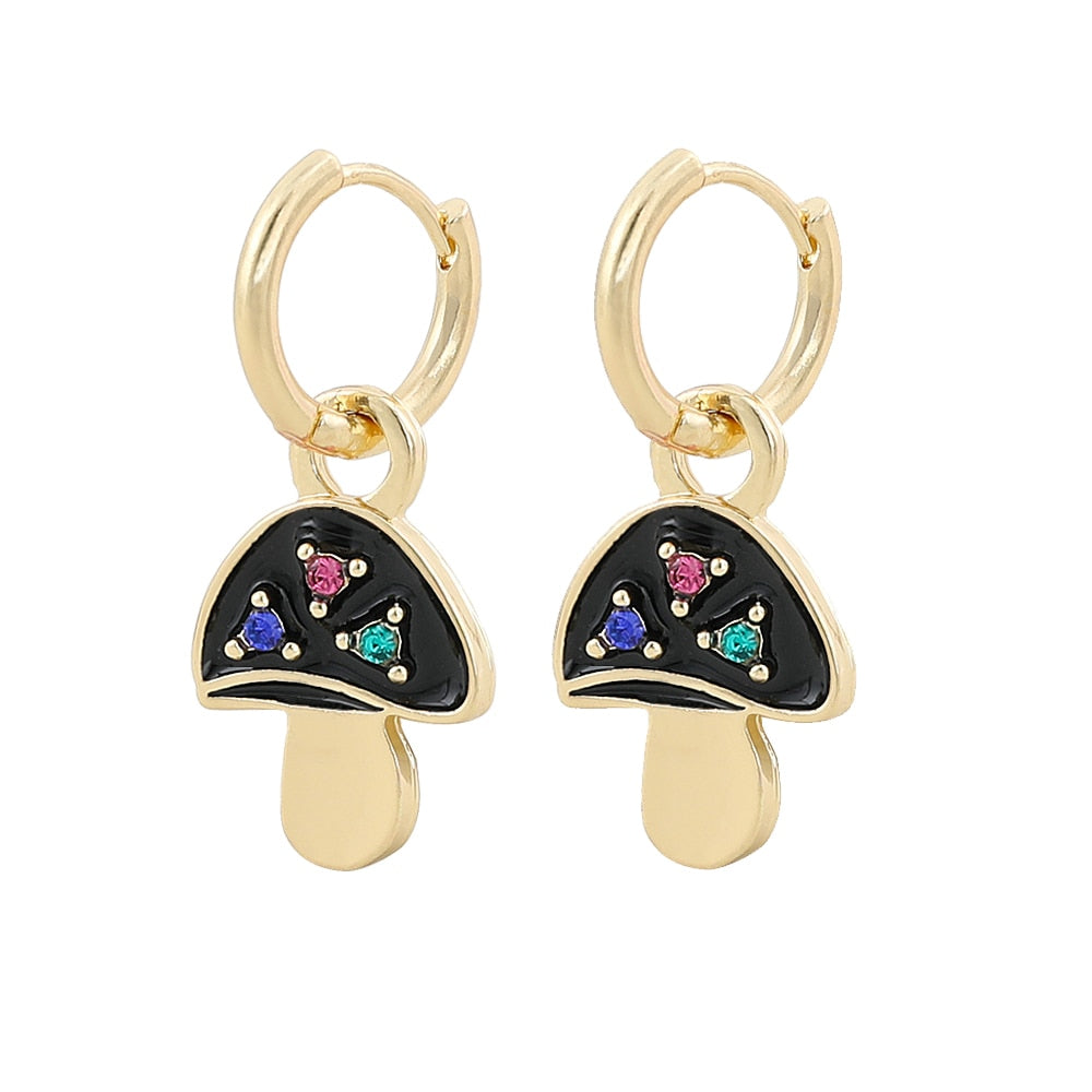 Black Mushroom Drop Earrings Cartoon Art Women Party Jewelry Ear Fashion Pendant