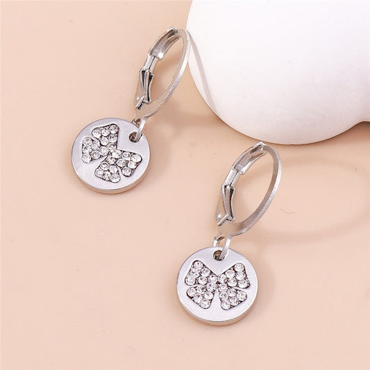 Silver Colored Round Bow Pattern Dangle Earrings Women Gifts Earring Cute Girls