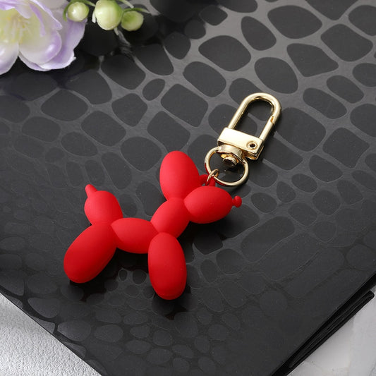 Classic Red Resin Cartoon Balloon Dog Animal Keychains Key Ring For Women Men