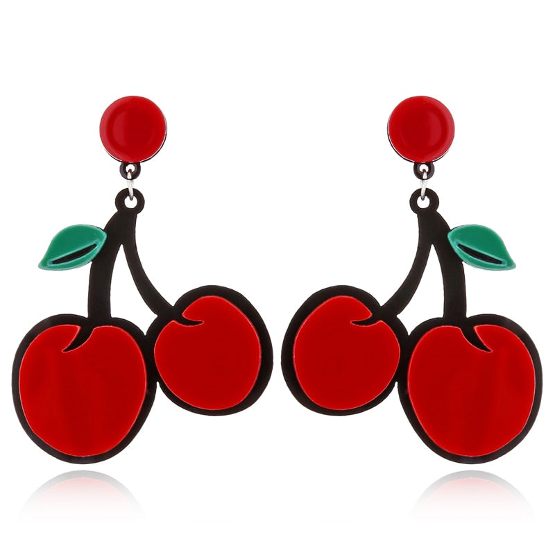 Cherries Acrylic Drop Earrings Women Travel Fashion Cartoon Earrings Creative
