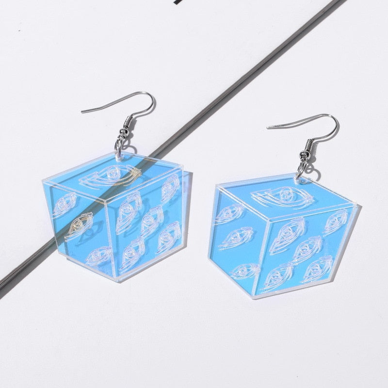 Cube Design Drop Earrings Female Travel Cartoon Earrings Creative Art Jewelry