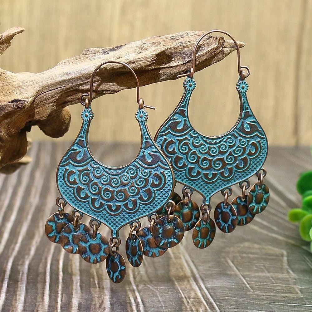 15 Styles Blue Vintage Geometric Boho Fringed Big Ethnic Dangle Earrings Women