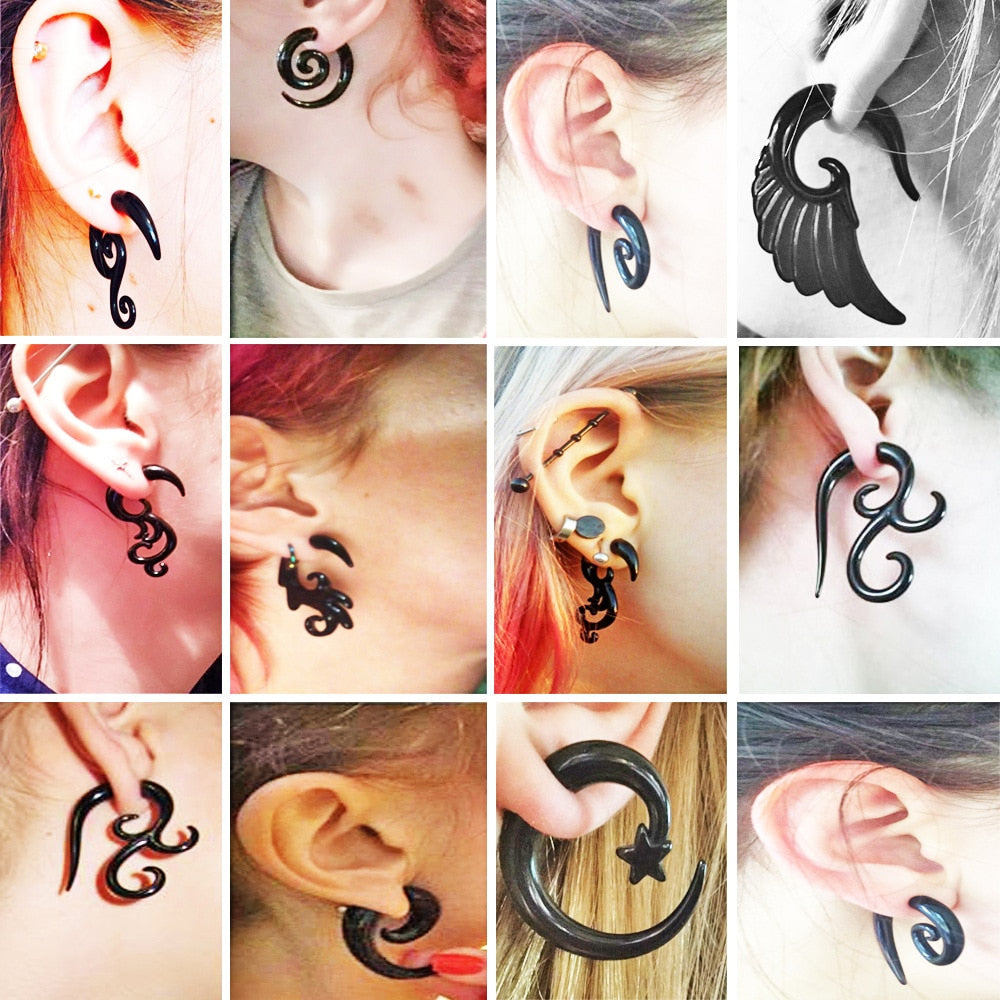 13 Styles Punk Wolf Tooth Spiral Bull Horn Snail Wing Shape Punk Men Earrings