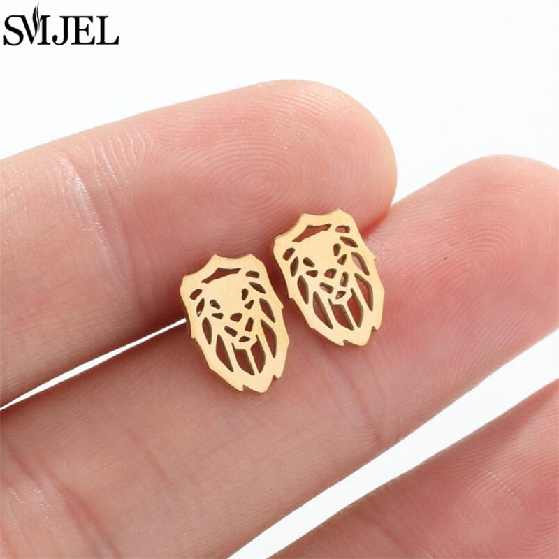 Hollow Out Lion Fashion Earrings Minimalist Creative Style Ear Studs Earrings