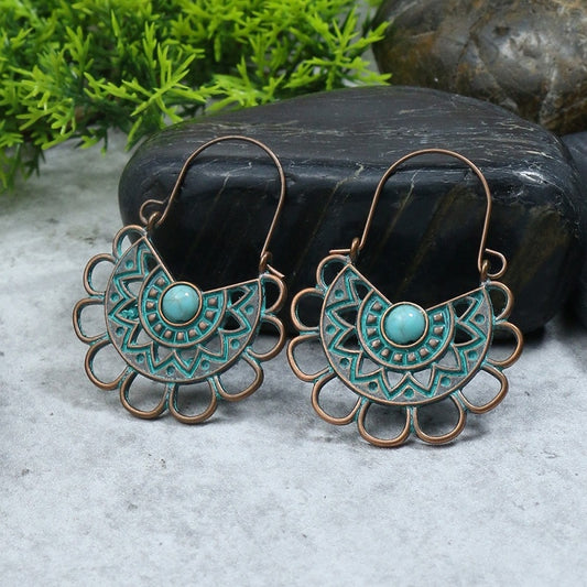 Textured Mandala Detail Dangle Earrings Women Party Wedding Jewelry Dangle Gifts