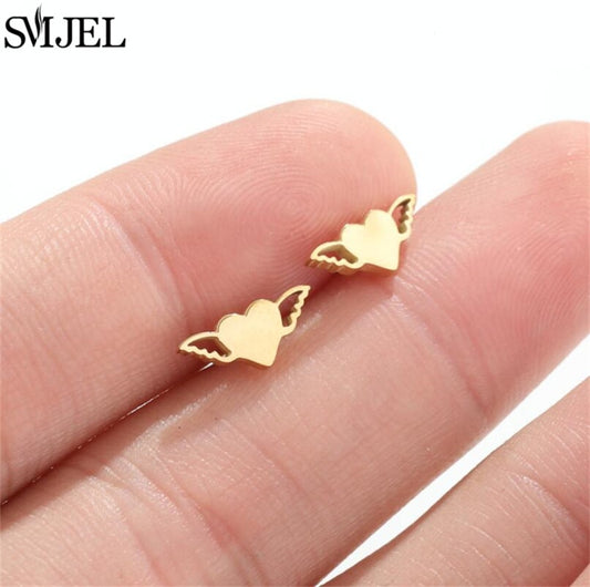 Heart with Wings Fashion Earrings Minimalist Creative Style Ear Studs Earrings