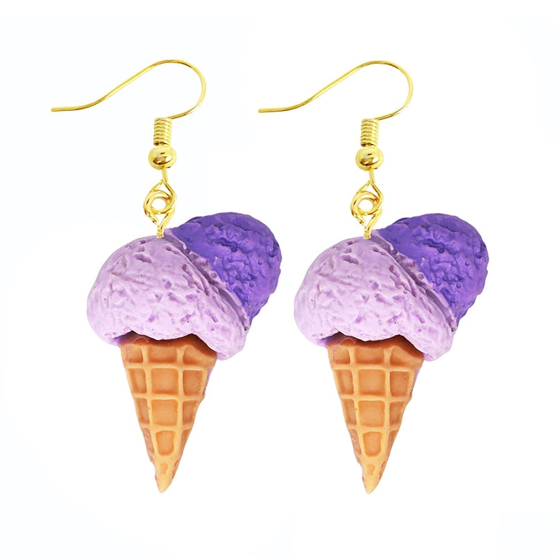 Purple Ice Cream Funny Cute Resin Food Drop Earrings Women Creativity Jewelry