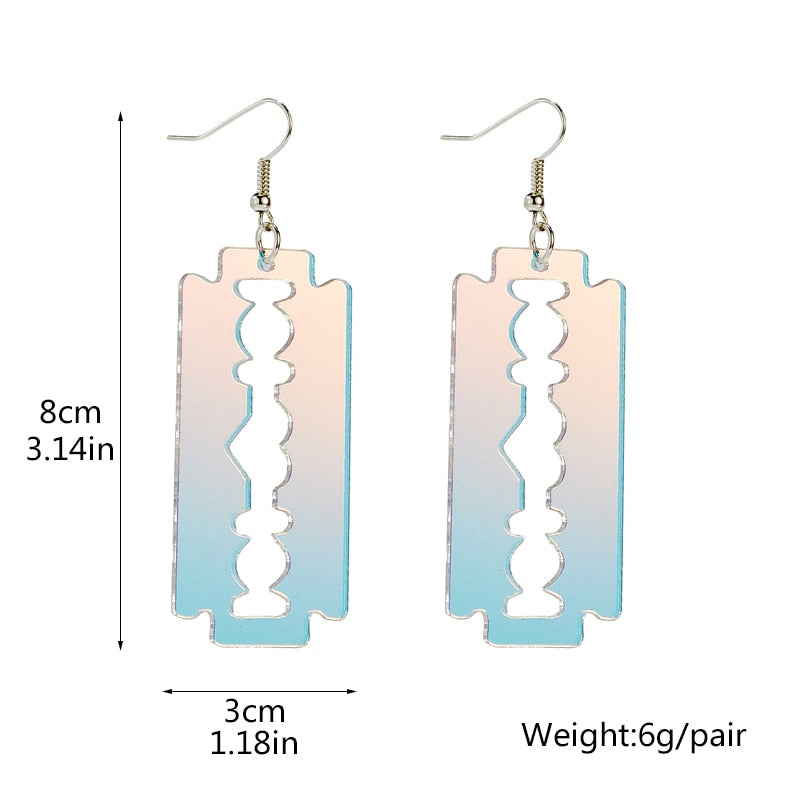 Holographic Acrylic Razor Dangle Earrings Women Travel Fashion Cartoon Earrings