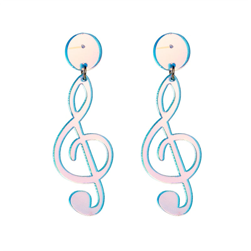 Holographic Acrylic Music Note Dangle Earrings Women Travel Fashion Cartoon