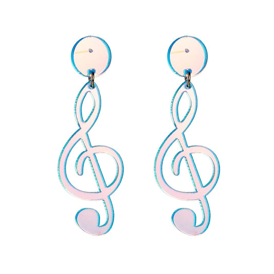 Holographic Acrylic Music Note Dangle Earrings Women Travel Fashion Cartoon