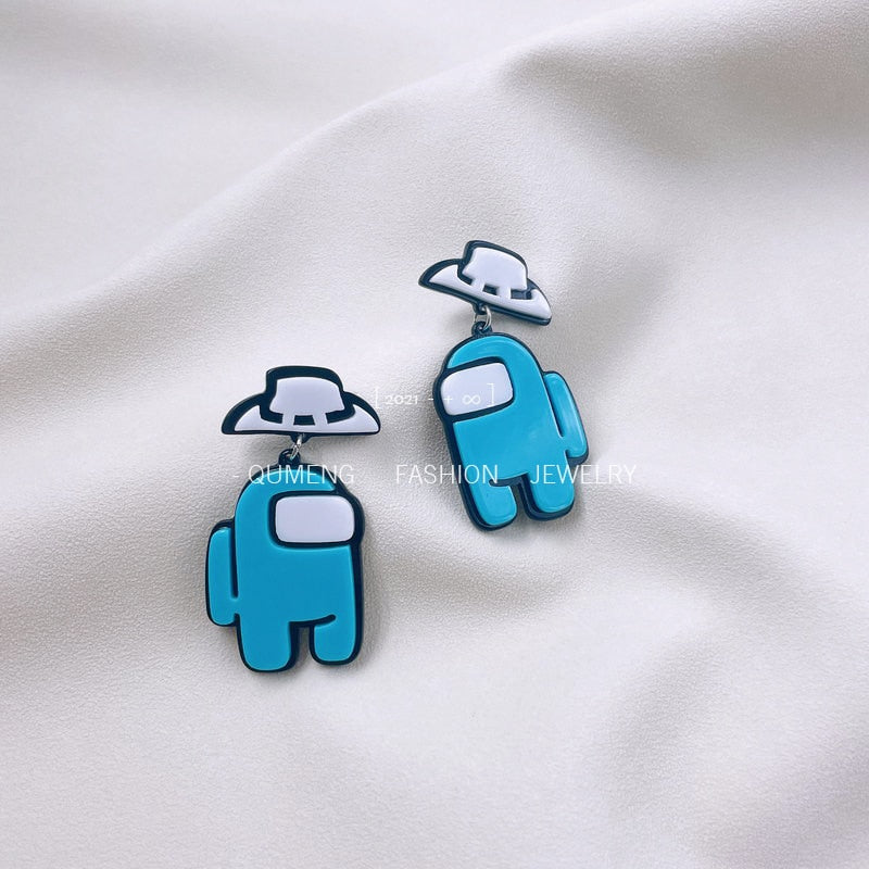 Sky Blue Robot Drop Earrings Female Travel Cartoon Earrings Creative Art Jewelry