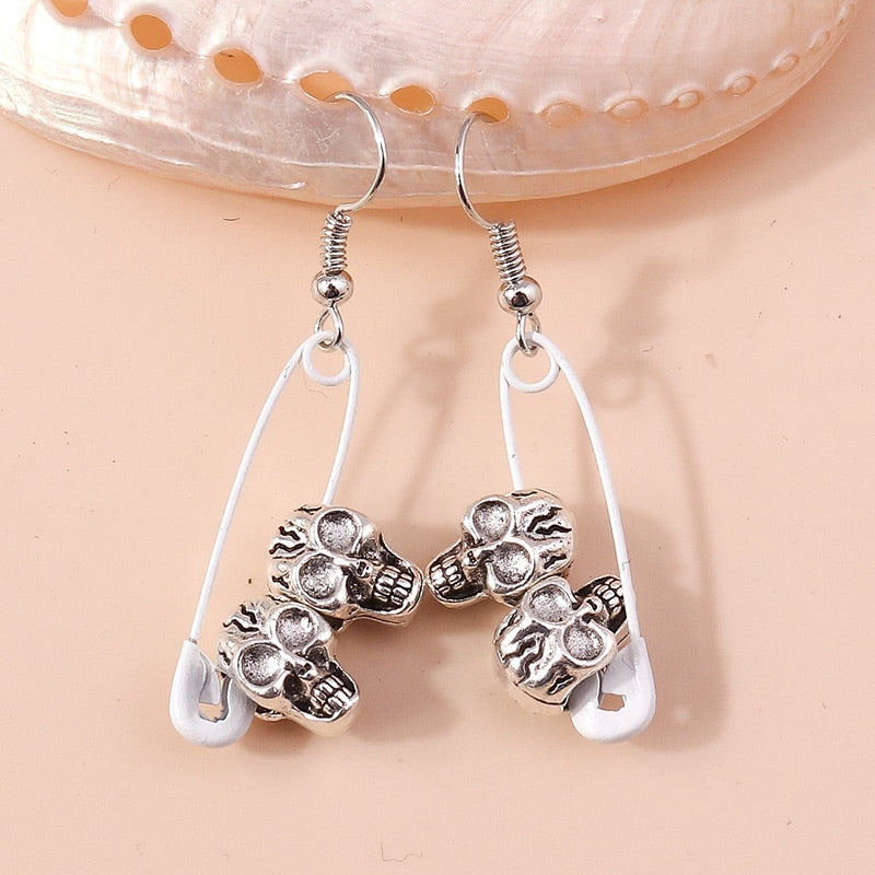 Safety Pin Skull Charm Drop Earrings Women Creativity Jewelry Cute Earring Girls