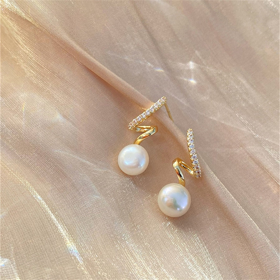 Ribbon Faux Pearl Stud Earrings Ladies Wedding Party Earring Birthday Jewelry