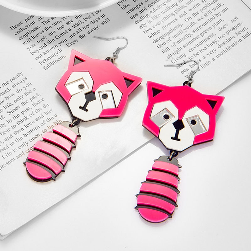 Pink Fox Drop Earrings Hip Hop Art Women Party Jewelry Ear Fashion Pendant