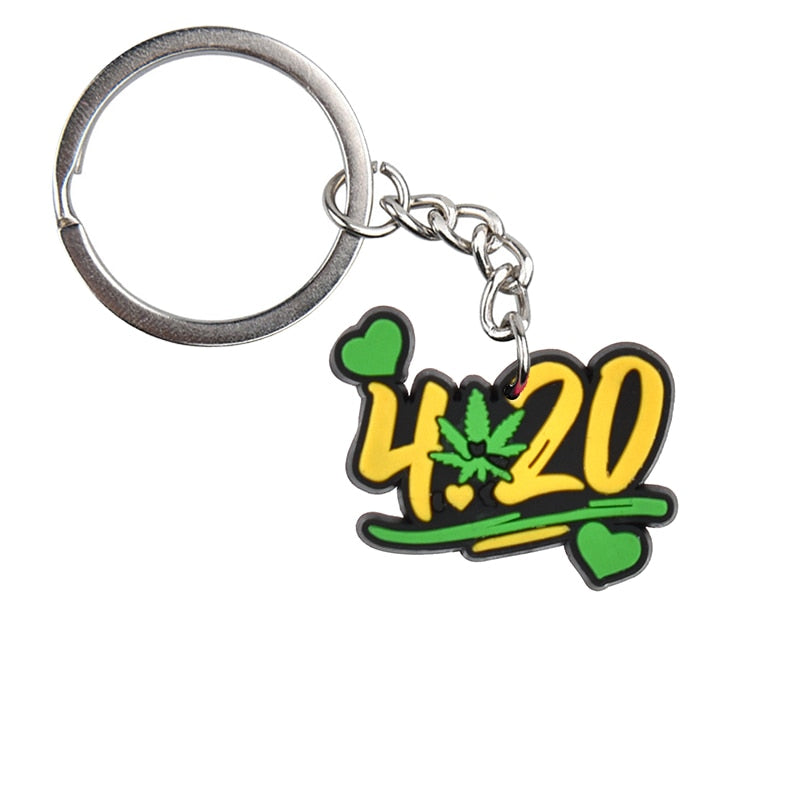 20 Styles Hemp leaf Soft PVC Keychain Smoke Green Rubber Key Ring Hiphop Pendant