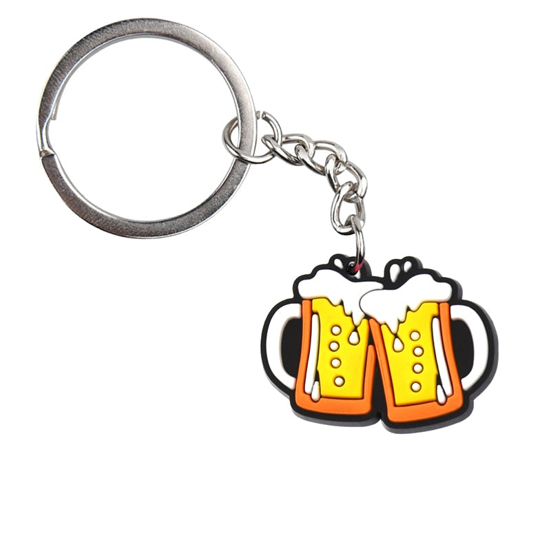 Cheers Beer Mugs Keyring Gift for Men Cartoon Keychains Souvenir Jewelry Bag