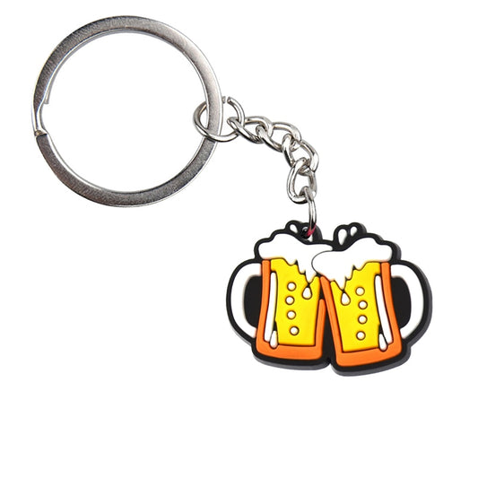 Cheers Beer Mugs Keyring Gift for Men Cartoon Keychains Souvenir Jewelry Bag